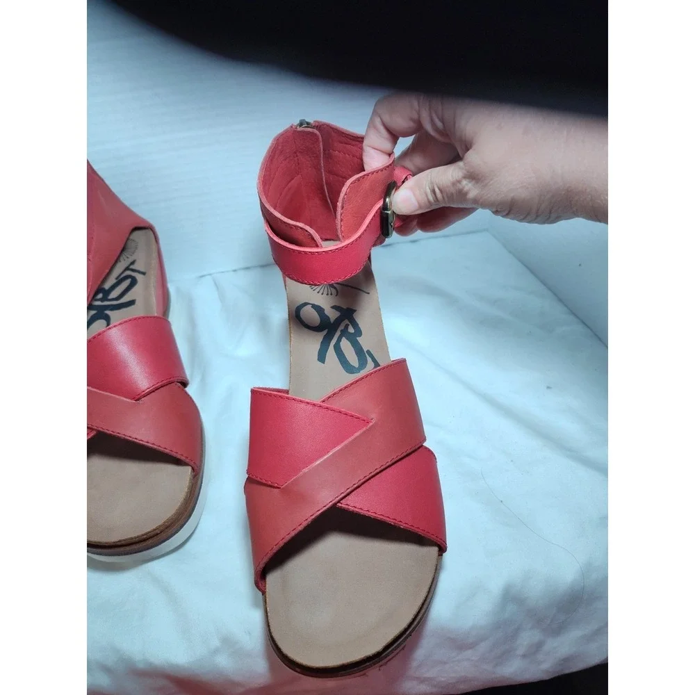 OTBT Teamwork Ankle Leather Wedge Sandals Size‎ 10 Platform Shoes Cork Red